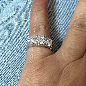 Silver Tone CZ Five Stone Ring Size 4.75. #47545